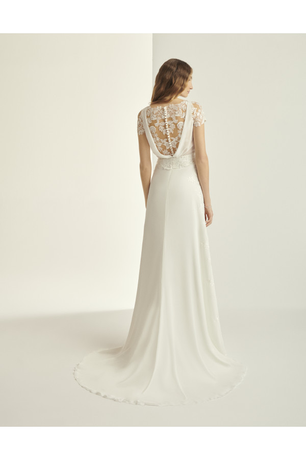 Abito da sposa Christiane, morbido, crep, bianco, Alberto Palatachi