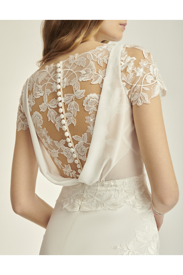 Abito da sposa Christiane, morbido, crep, bianco, Alberto Palatachi