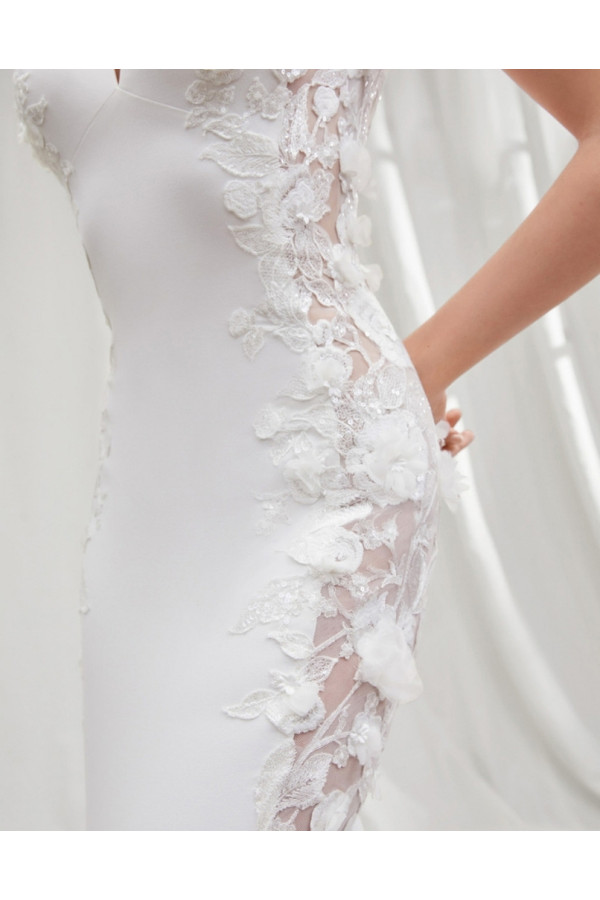 Abito da sposa Alison, bianco, crepe, Alberto Palatchi