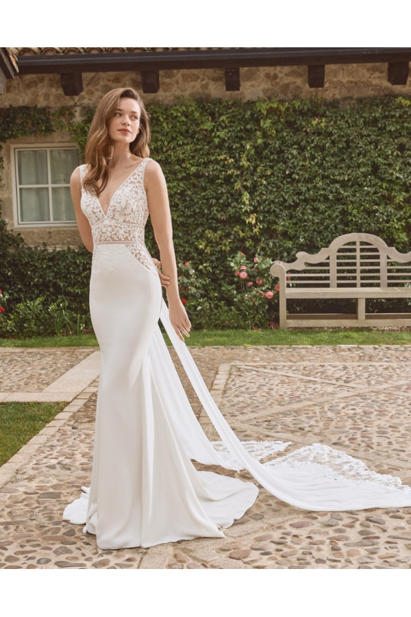 Abito da sposa Mercedes, avorio, a sirena, crep, Alberto Palatachi