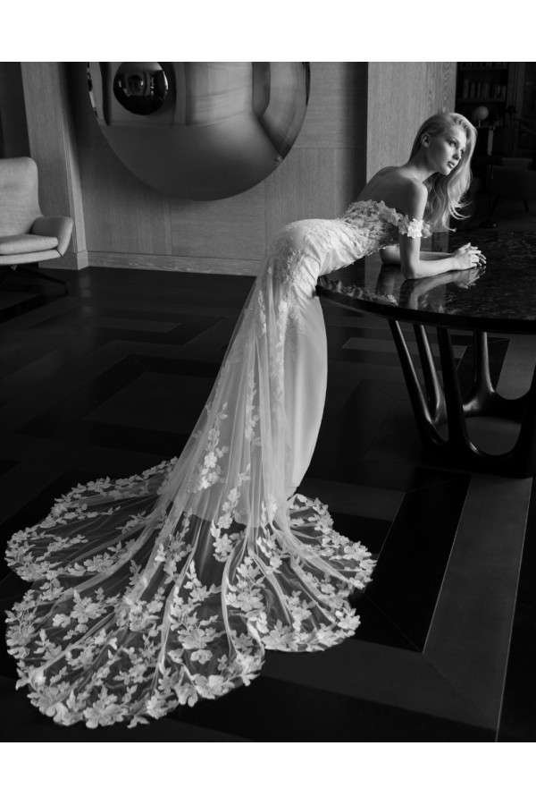 Abito da sposa Virginie, avorio, crep, Alberto Palatachi