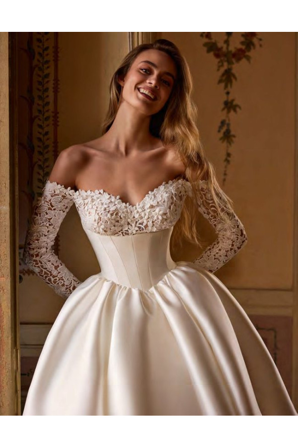 dautzen abito da sposa avorio in mikado ampio di alberto palatchi