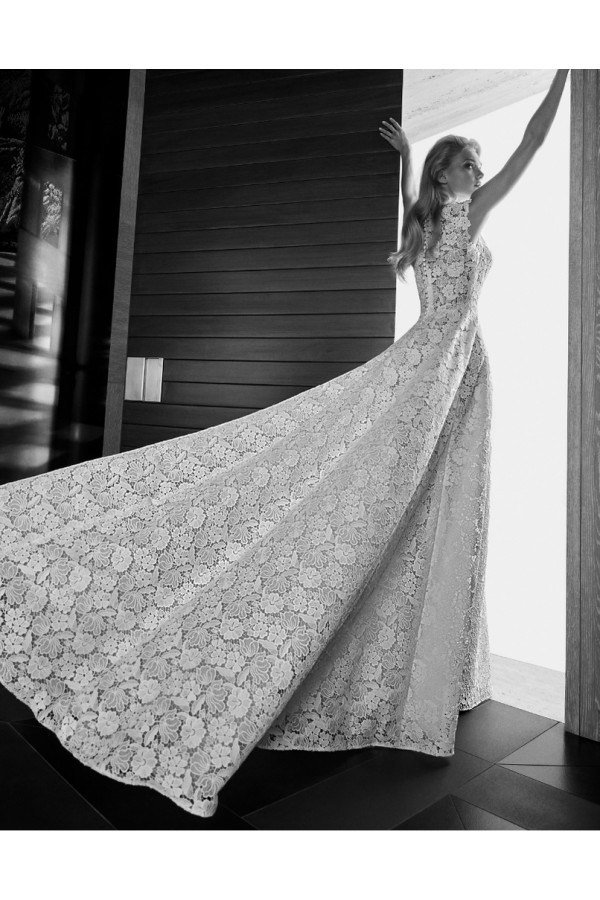 Abito da sposa Carlota, ampio, di pizzo, bianco, Alberto Palatachi