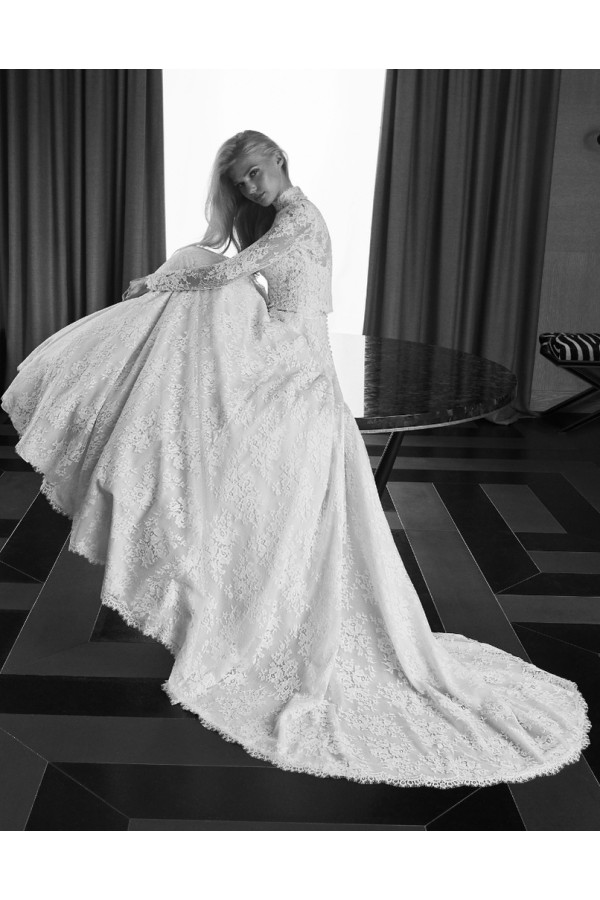 Abito da sposa Denise, avorio, ampio, di pizzo, Alberto Palatachi