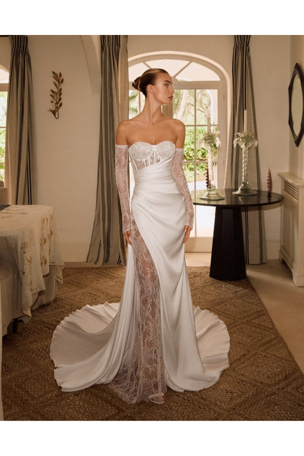 eugenie abito da sposa in satin avorio a sirena alberto palatchi