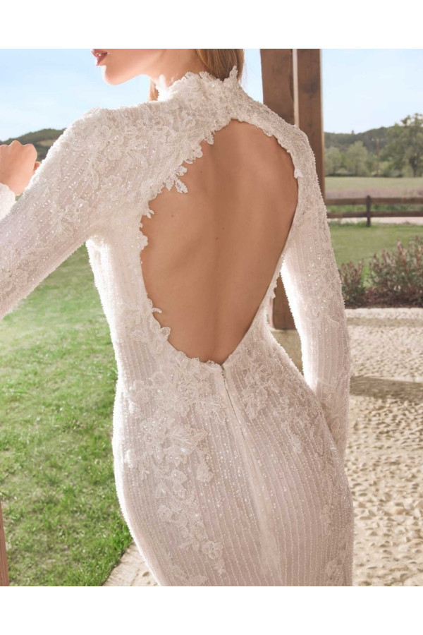 Abito da sposa Betsey, avorio, di pizzo, sirena, Alberto Palatchi