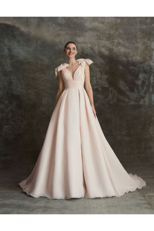 Abito da sposa Nia, ampio, rosa, organza, Alberto Palatachi