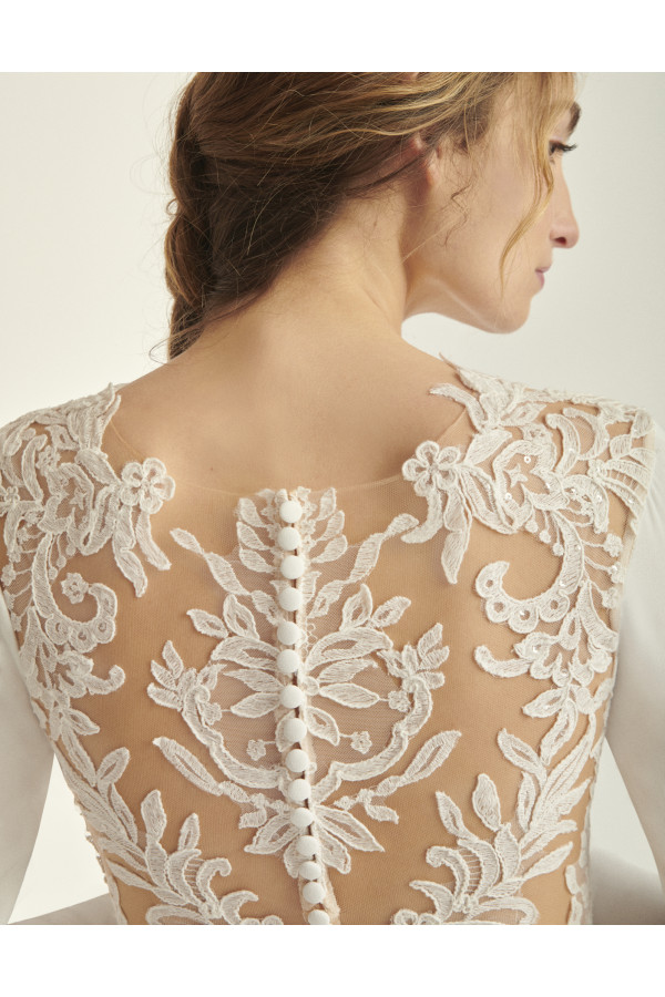 Abito da sposa Hedy, bianco, a sirena, crep, di Alberto Palatachi