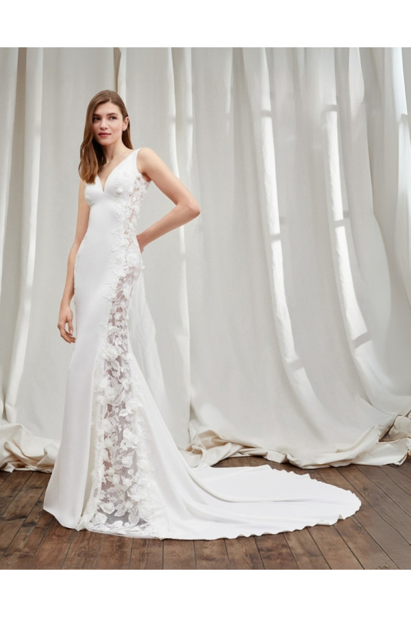 Abito da sposa Alison, bianco, crepe, Alberto Palatchi