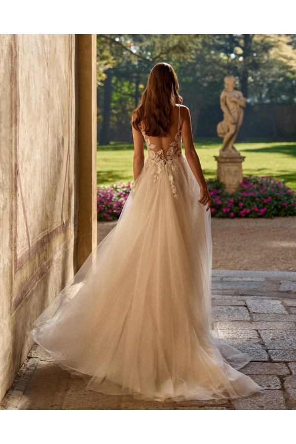 bito da sposa Ellie, avorio, tulle ricamato. Alberto Palatachi 2027